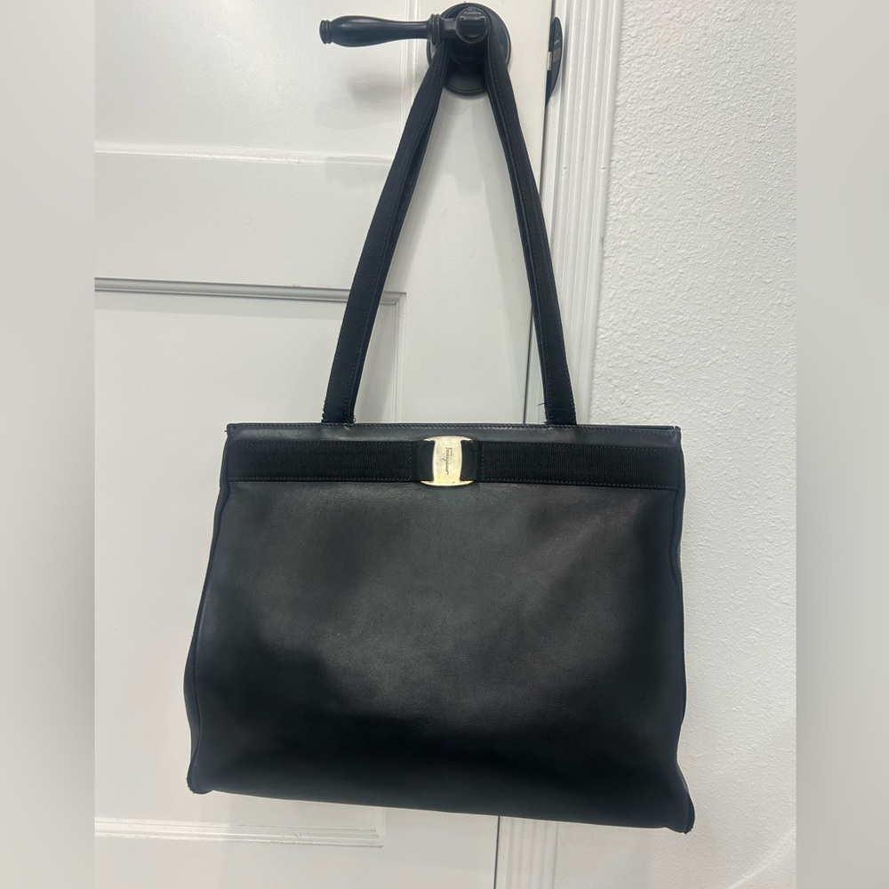 Salvatore Ferragamo Vara Black Leather Tote Bag
